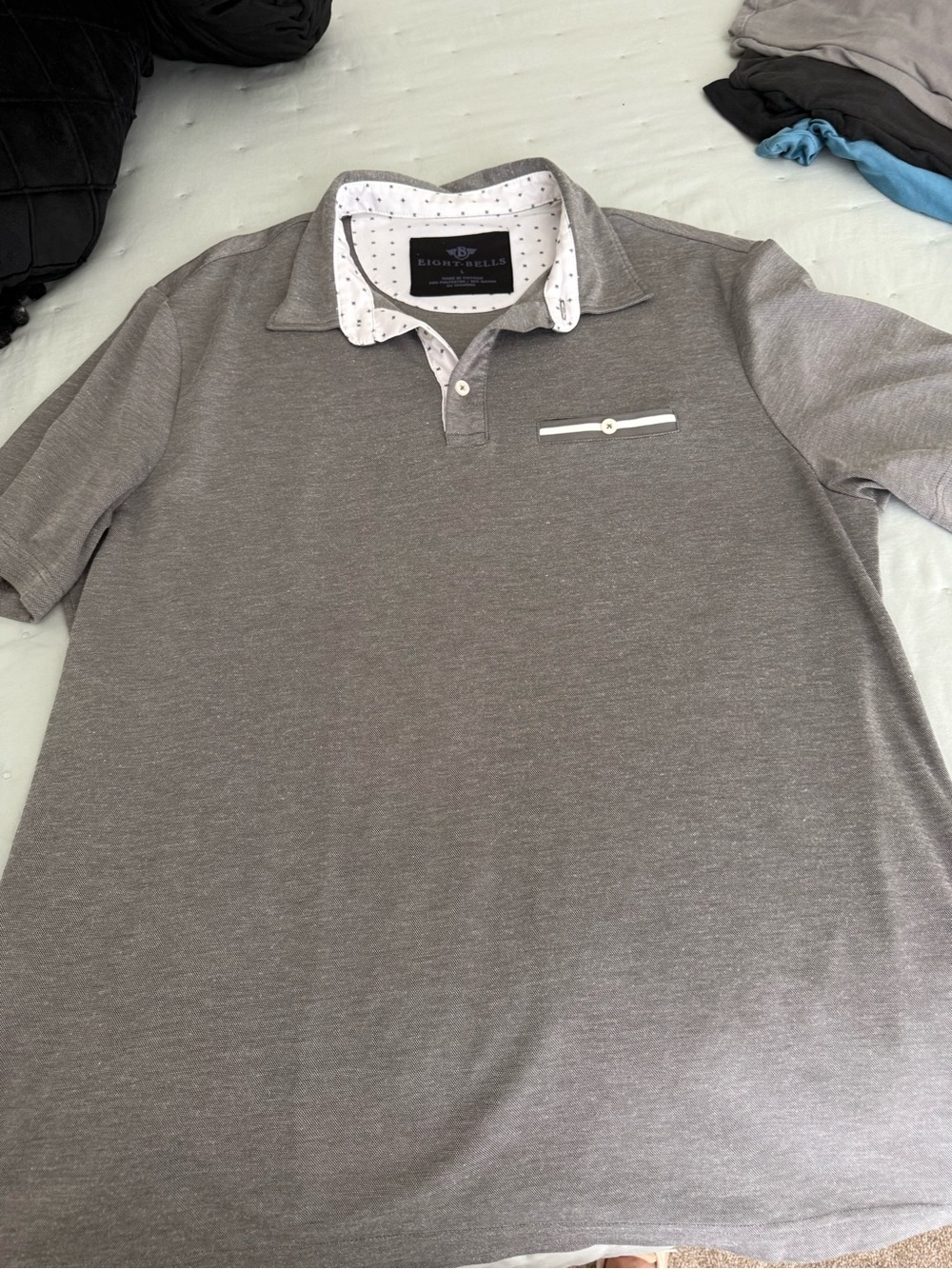 Eight Bells Men's Gray Polo Shirt with Contrast Collar